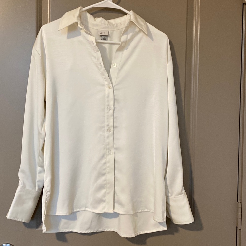 White silky button up